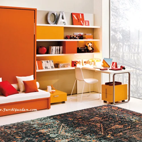 فرش ماشینی طرح پتینه کد 2023 زمینه نارنجی