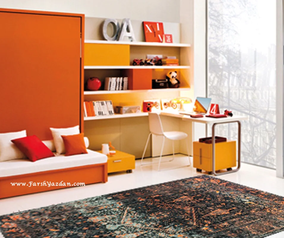فرش ماشینی طرح پتینه کد 2023 زمینه نارنجی