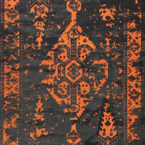 فرش ماشینی طرح پتینه کد2018 زمینه طوسی نارنجی