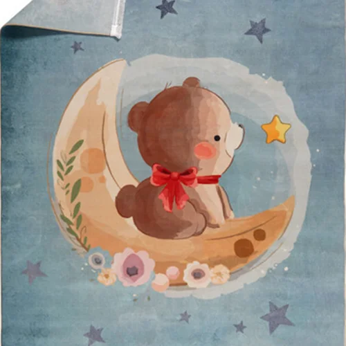 فرش ماشینی محتشم طرح کودک مدل خرس و ماه کد 100289